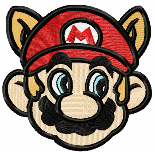 Super Mario raccoon face embroidery design