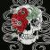 Skull with peony flowers embroidery design
