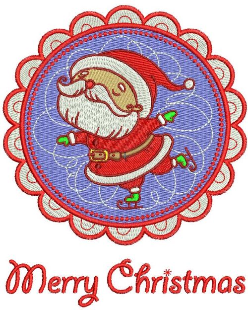 Santa skating badge machine embroidery design