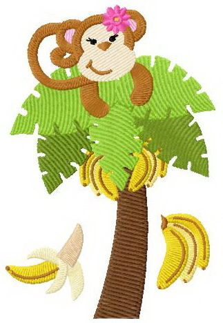 Monkey loves bananas machine embroidery design