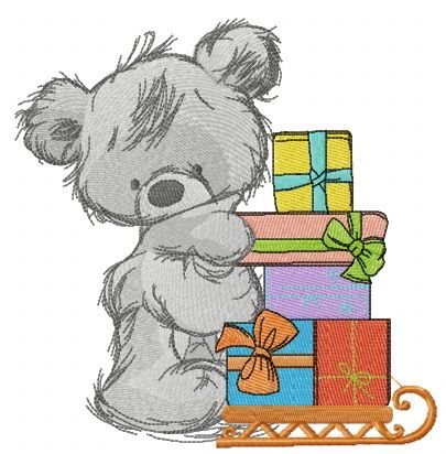 Delivery of Christmas presents machine embroidery design