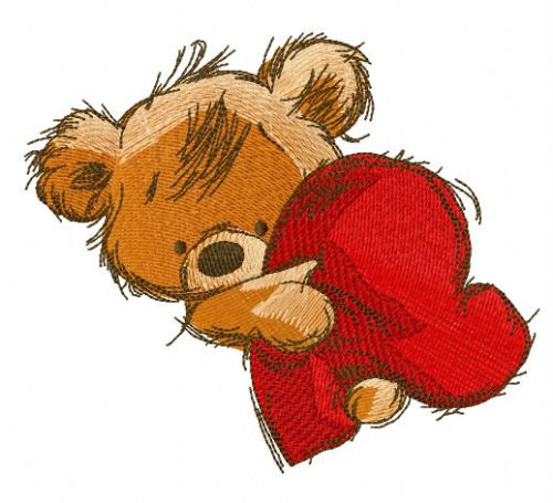 Teddy bear with heart pillow 3 machine embroidery design