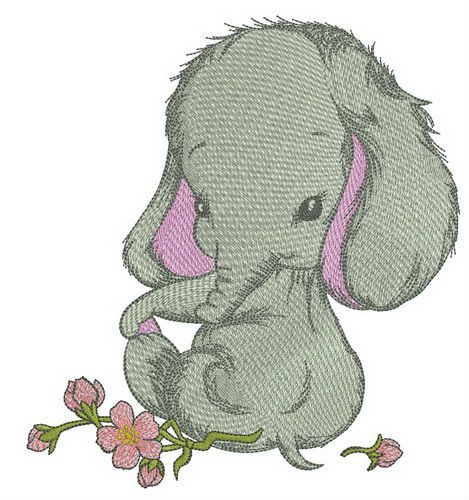 Shy elephant girl machine embroidery design
