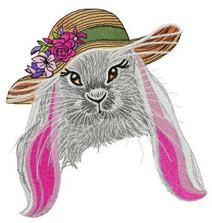 Bunny in straw hat machine embroidery design