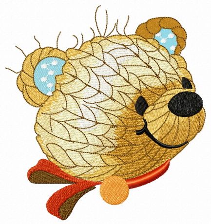 Knitted bear head machine embroidery design