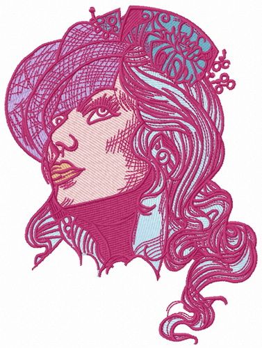 Lady in hat with veil machine embroidery design