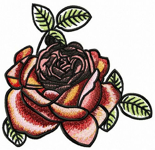 Red tea rose machine embroidery design