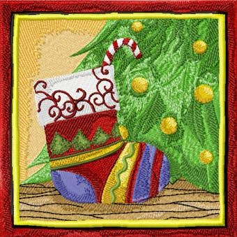 Christmas sock under Christmas tree machine embroidery design