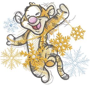 Dancing Tiger with Christmas Garland embroidery design