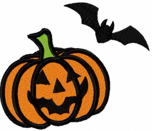 Halloween pumpkin and bat embroidery design