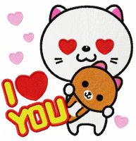 I love you kitten embroidery design