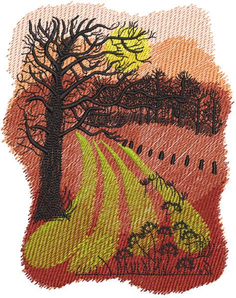 Autumn arable land embroidery design