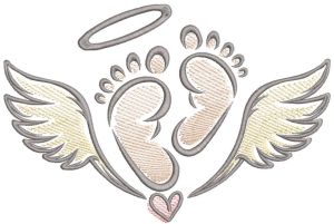 Desenho de bordado com asas de anjo para pés de bebê