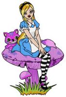 Alice on purple mushroom embroidery design