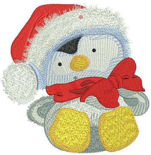 Penguin in Santa hat 3 machine embroidery design