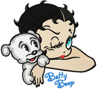 Betty Boop and her beautiful dog machine embroidery design