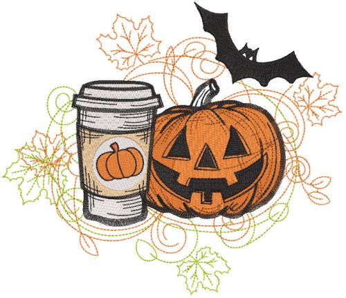 Halloween pumpkin coffee cup embroidery design