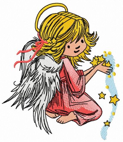 Angel with star dust 2 machine embroidery design