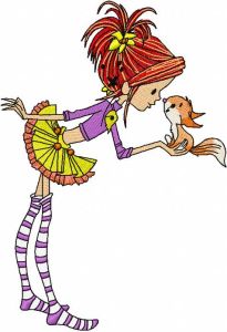 Girl and squirrel embroidery design