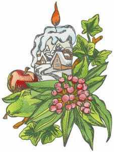 X-mas composition with candle embroidery design