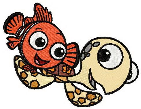 Nemo and Squirt machine embroidery design
