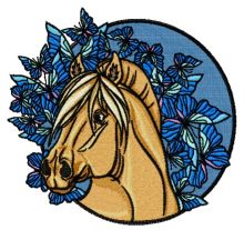 Horse and blue butterflies embroidery design