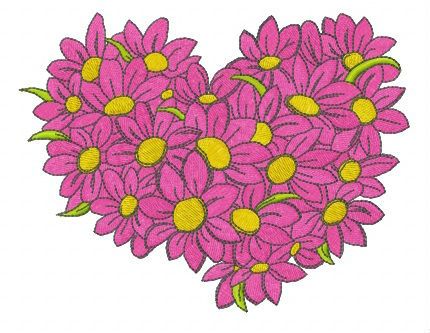 Heart from daisies machine embroidery design