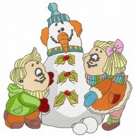 Children making snowman embroidery design