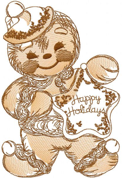 Gingerbread Christmas sketch embroidery design