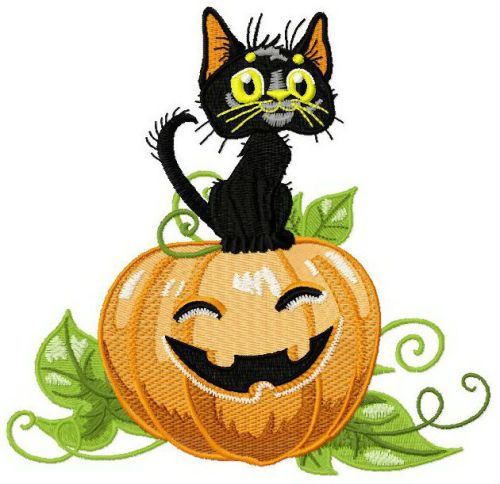 Black cat on pumpkin machine embroidery design