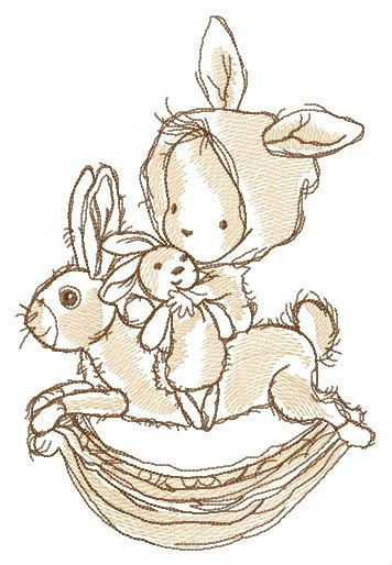 Riding rabbit machine embroidery design