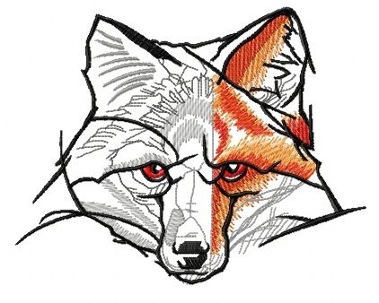 Half-painted fox machine embroidery design