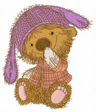 Bear in knitted bunny hat