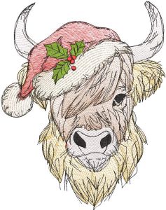 Diseño de bordado de vaca de las tierras altas de Navidad