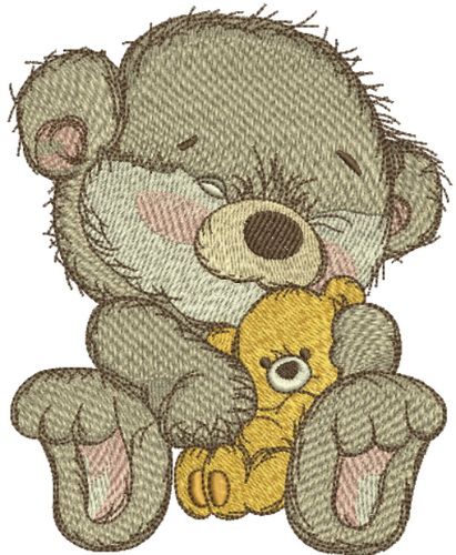 Bear with teddy bear machine embroidery design      