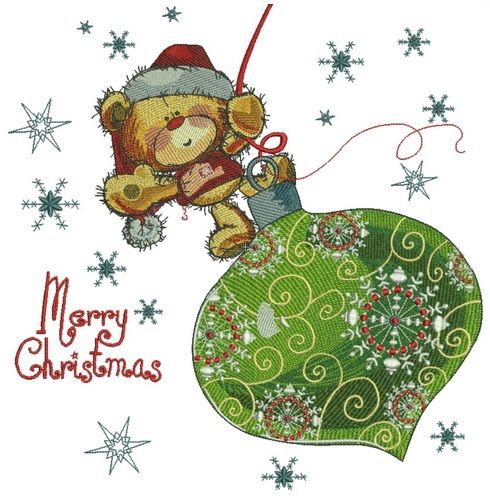 Teddy bear on Christmas ball machine embroidery design