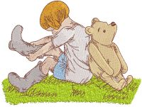 Clássico desenho de bordado grátis do Ursinho Pooh Christopher Robin