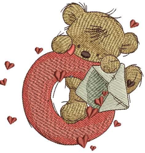 Cute teddy bear with o embroidery design