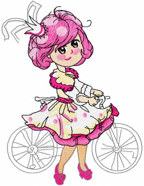 Princess with bike embroidery design