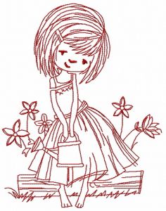 Girl with watering can 3 embroidery design