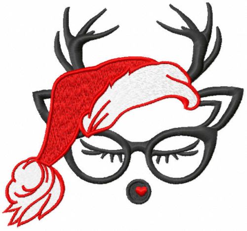 Loving christmas deer with glasses embroidery design