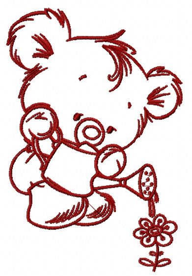 Teddy with watering can 3 machine embroidery design      