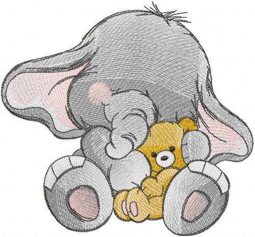 Elephant with teddy bear embroidery design