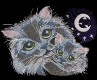 Cat's family at night embroidery design