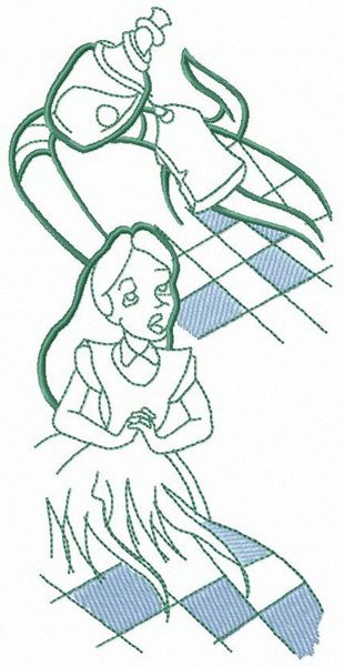 Alice catching bottle machine embroidery design