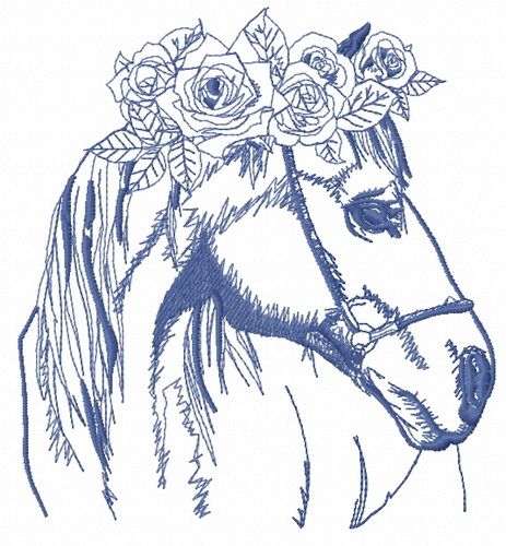 Horse with wreath of roses 2 machine embroidery design