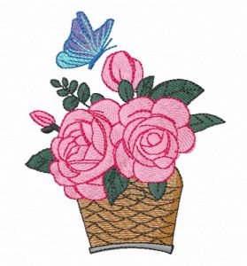 Basket of roses embroidery design