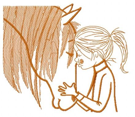 Kid and horse machine embroidery design