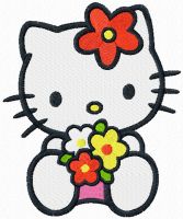 Hello Kitty with sea of flowers embroidery design