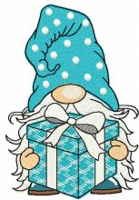 Snowy gnome with gift box embroidery design
